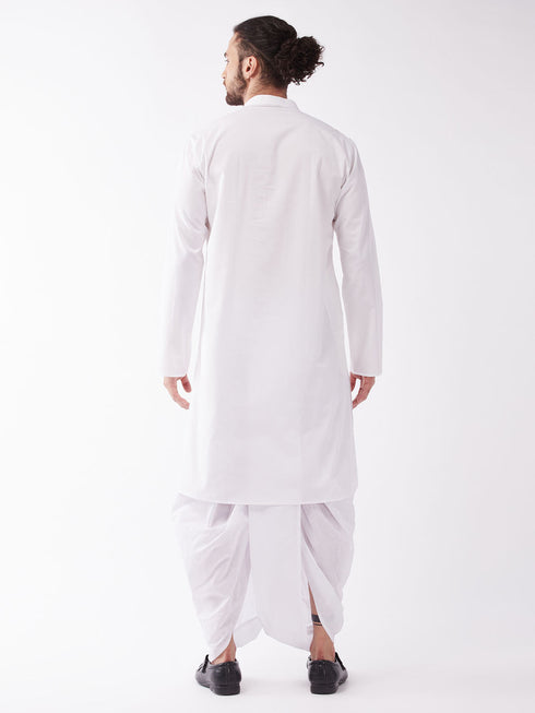 Vastramay Men's White Cotton Blend Kurta And Dhoti Set