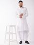 Vastramay Men's White Cotton Blend Kurta And Dhoti Set