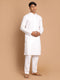 Vastramay Men's White Kurta With White Solid Cotton Pant Style Pyjama Set