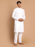 Vastramay Men's White Kurta With White Solid Cotton Pant Style Pyjama Set