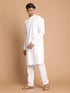 Vastramay Men's White Kurta With White Solid Cotton Pant Style Pyjama Set