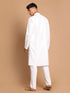 Vastramay Men's White Kurta With White Solid Cotton Pant Style Pyjama Set