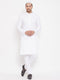 Vastramay Men's White Cotton Blend Kurta Pyjama Set With A Prayer Cap