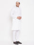 Vastramay Men's White Cotton Blend Kurta Pyjama Set With A Prayer Cap