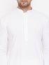 Vastramay Men's White Cotton Blend Kurta Pyjama Set With A Prayer Cap