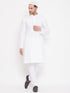 Vastramay Men's White Cotton Blend Kurta Pyjama Set With A Prayer Cap