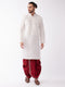 Vastramay Men's White And Maroon Silk Blend Kurta And Dhoti Set