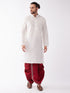 Vastramay Men's White And Maroon Silk Blend Kurta And Dhoti Set