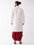 Vastramay Men's White And Maroon Silk Blend Kurta And Dhoti Set