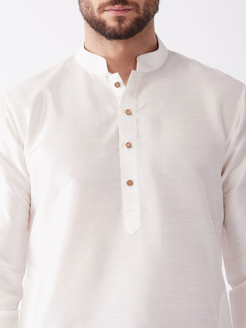 Vastramay Men's White And Maroon Silk Blend Kurta And Dhoti Set
