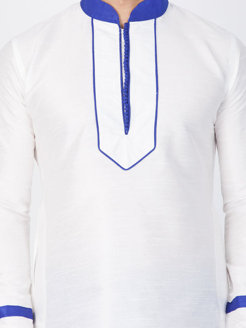 Vastramay Men's White Silk Blend Kurta and Pyjama Set