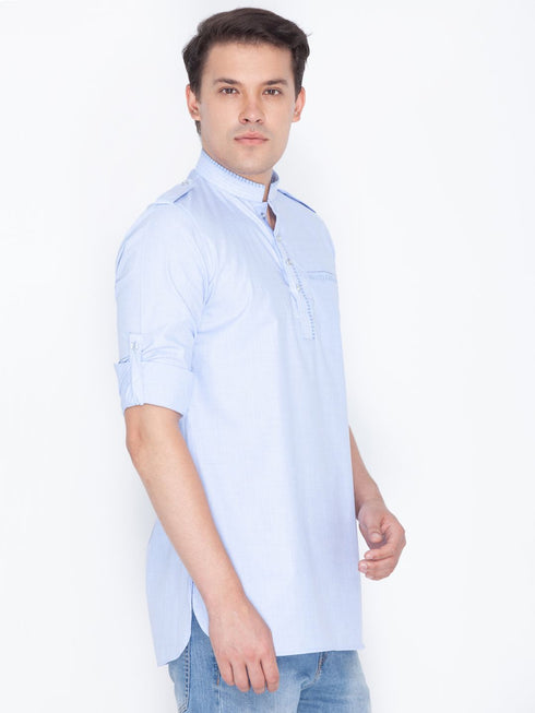 VASTRAMAY Men's Blue Cotton Kurta