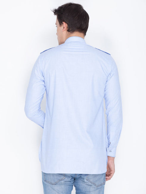 VASTRAMAY Men's Blue Cotton Kurta