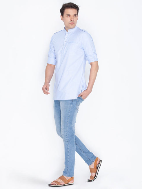 VASTRAMAY Men's Blue Cotton Kurta