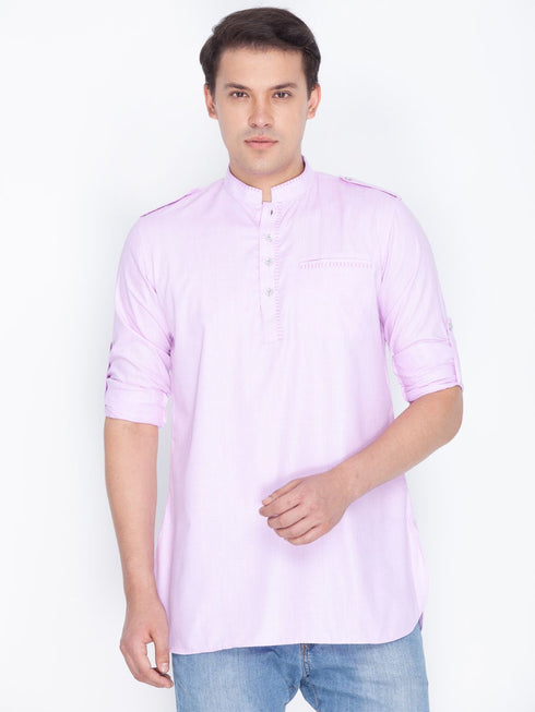 VASTRAMAY Men's Pink Cotton Short Kurta