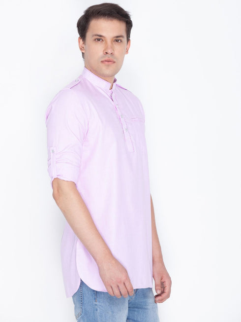 VASTRAMAY Men's Pink Cotton Short Kurta