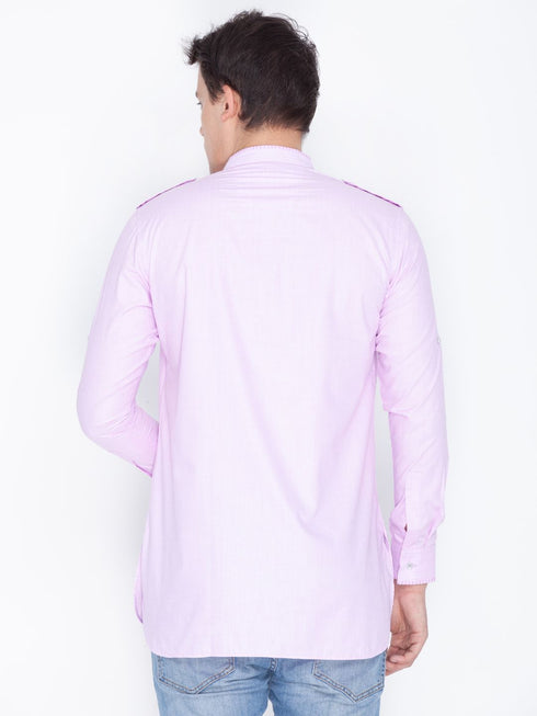 VASTRAMAY Men's Pink Cotton Short Kurta