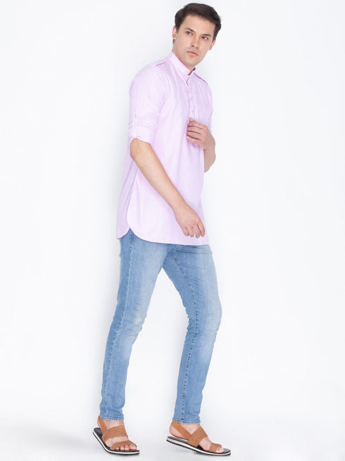 VASTRAMAY Men's Pink Cotton Short Kurta