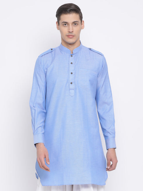 Vastramay Men's Blue Cotton Blend Kurta