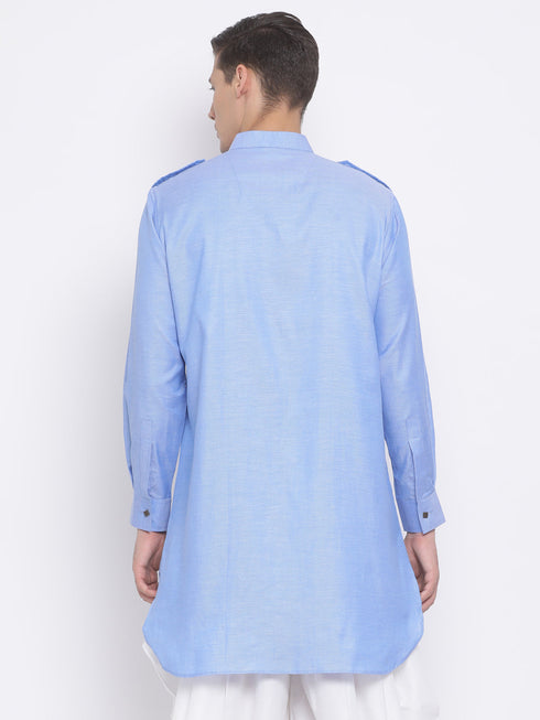 Vastramay Men's Blue Cotton Blend Kurta