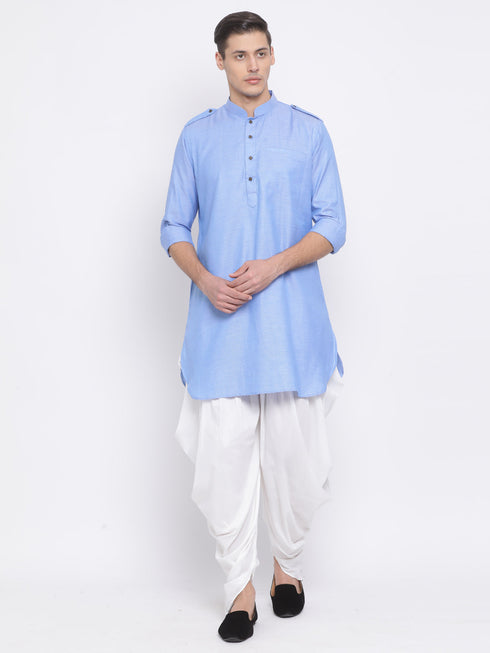 Vastramay Men's Blue Cotton Blend Kurta