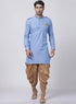 VASTRAMAY Men's Blue Cotton Blend Kurta and Dhoti Pant Set