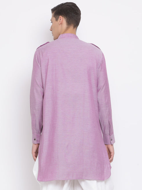 Vastramay Men's Purple Cotton Blend Kurta