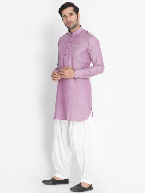 Vastramay Men's Purple Cotton Blend Kurta and Patiala Set
