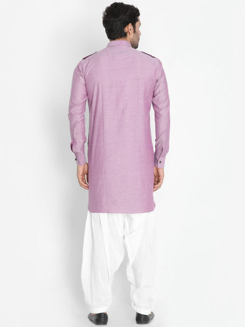 Vastramay Men's Purple Cotton Blend Kurta and Patiala Set
