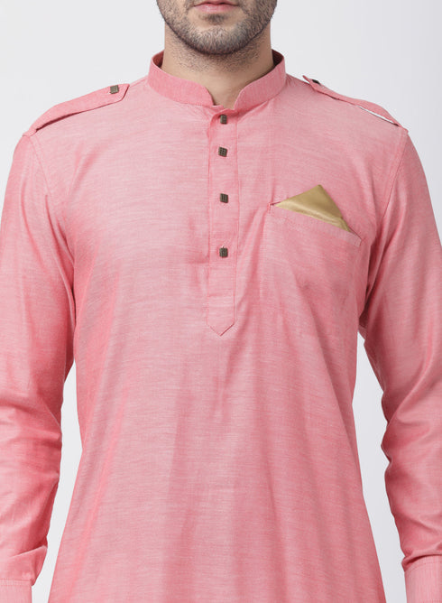 Vastramay Men's Red Cotton Kurta and Dhoti Pant Set