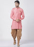 Vastramay Men's Red Cotton Kurta and Dhoti Pant Set