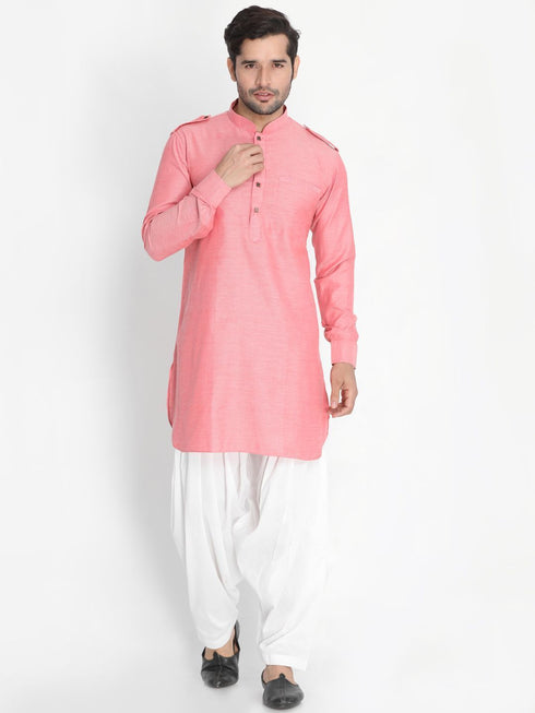 Vastramay Men's Red Cotton Blend Kurta and Patiala Set