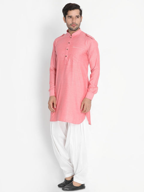 Vastramay Men's Red Cotton Blend Kurta and Patiala Set
