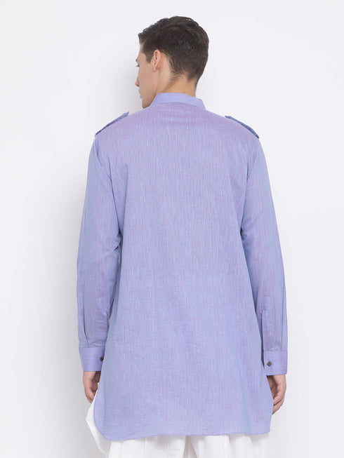 Vastramay Men's Blue Cotton Blend Kurta