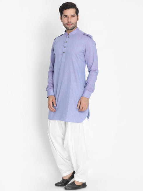 VASTRAMAY Men's Blue Cotton Blend Kurta and Patiala Set