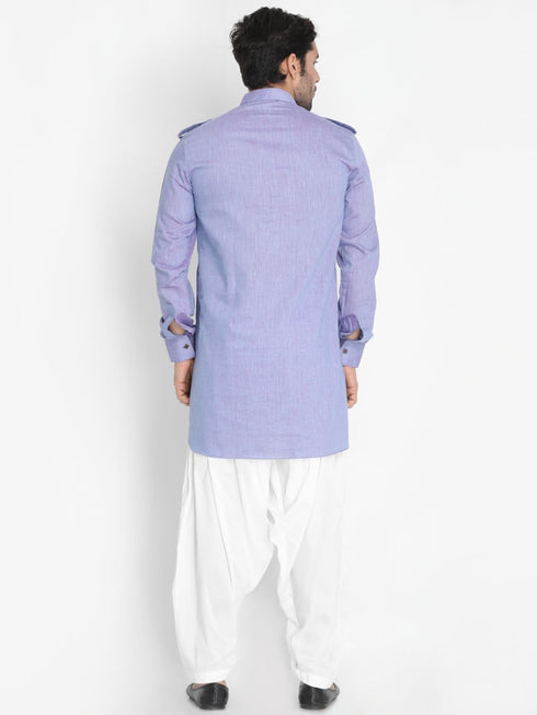 VASTRAMAY Men's Blue Cotton Blend Kurta and Patiala Set