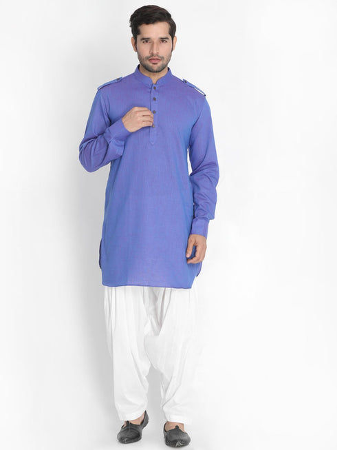 Vastramay Men's Purple Cotton Blend Kurta and Patiala Set