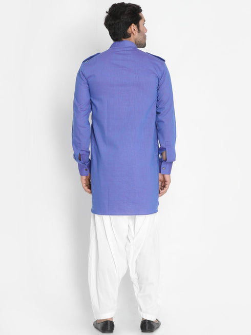 Vastramay Men's Purple Cotton Blend Kurta and Patiala Set