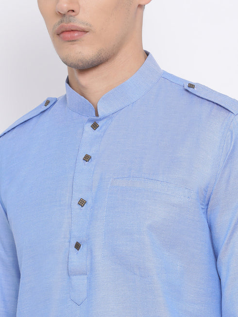 Vastramay Men's Blue Cotton Blend Kurta and Dhoti Set