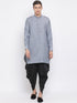 Vastramay Men's Grey Cotton Blend Kurta and Black Dhoti Set