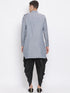 Vastramay Men's Grey Cotton Blend Kurta and Black Dhoti Set