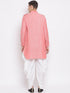 Vastramay Men's Red Cotton Blend Kurta and Dhoti Set