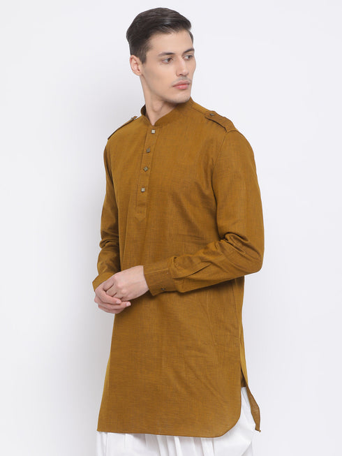 Vastramay Men's Coffee Brown Cotton Blend Kurta