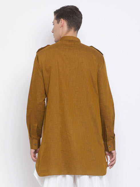 Vastramay Men's Coffee Brown Cotton Blend Kurta