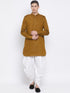 Vastramay Men's Brown Cotton Blend Kurta and White Dhoti Set