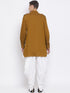 Vastramay Men's Brown Cotton Blend Kurta and White Dhoti Set