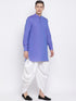 Vastramay Men's Purple Cotton Blend Kurta and White Dhoti Set