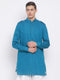 Vastramay Men's Turquoise Blue Cotton Blend Kurta
