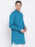 Vastramay Men's Turquoise Blue Cotton Blend Kurta