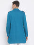 Vastramay Men's Turquoise Blue Cotton Blend Kurta